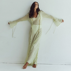 Llizakosht Elegant Mesh Beach Dress Women Summer Sexy Flare Sleeve Bodycon Maxi Dress 2023 Evening Club Party Long Dress Green Cover-Ups