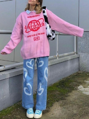 Lizakosht Harajuku Anime Cartoon Print Hoodies Women Kawaii Oversized Sweatshirts Sweet Long Sleeve Pullover Tops Japanese Style