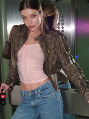 Lizakosht Spring Autumn Faux Leather Pilot Jacket Coat 2023 Vintage Long Sleeve Female Chic Zipper Rock n Roll Punk Tops Short Outwear