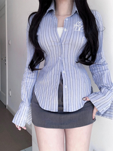 Lizakosht Women Spring Summer Striped Y2k Shirt Long Sleeve Slim Gyaru Blouse Preppy Style New korean Fashion 2000s Aesthetic Clothes