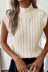 LIZAKOSHT - Cable Knit Turtleneck Sweater Vest