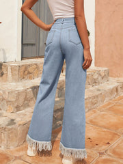 LIZAKOSHT - Raw Hem Bootcut Jeans with Pockets