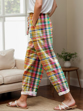 LIZAKOSHT  -  Tied Contrast Plaid Pants with Pockets