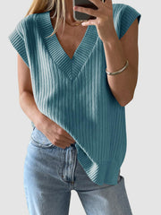 LIZAKOSHT - Ribbed V-Neck Sweater Vest