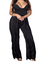 LIZAKOSHT - New European and American Women's Clothing Hot Sale Solid Color Tassel Two-piece Suit