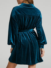 LIZAKOSHT - Collared Neck Button Down Long Sleeve Mini Dress