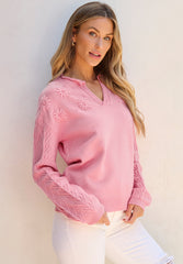 LIZAKOSHT - Daisy Notched Long Sleeve Sweater