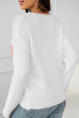 LIZAKOSHT - Heart V-Neck Long Sleeve Sweater