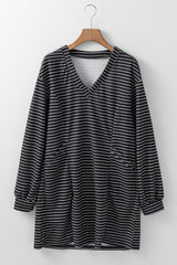 LIZAKOSHT - Striped V-Neck Long Sleeve Mini Dress