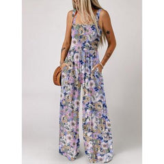 LIZAKOSHT - Dokotoo Women's Casual Loose Overalls Jumpsuits One Piece Sleeveless Printed Wide Leg Long Pant Rompers With Pockets