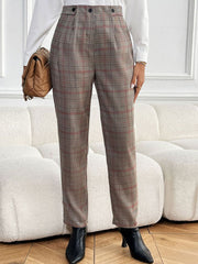 LIZAKOSHT - Perfee Plaid Straight Pants with Pockets