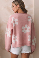 LIZAKOSHT - Pearl Trim Flower Round Neck Sweater