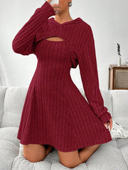 LIZAKOSHT  -  Wide Strap Dress and Long Sleeve Hooded Top Set