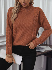 LIZAKOSHT - Cable-Knit Mock Neck Long Sleeve Sweater