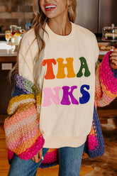 LIZAKOSHT - THANKS Round Neck Long Sleeve Sweatshirt
