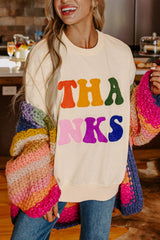 LIZAKOSHT  -  THANKS Round Neck Long Sleeve Sweatshirt