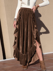 LIZAKOSHT - Ruffle Trim Wide Leg Slit Pants