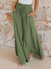 LIZAKOSHT - Drawstring Wide Leg Pants with Pockets