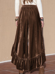 LIZAKOSHT - Ruffle Trim Wide Leg Slit Pants