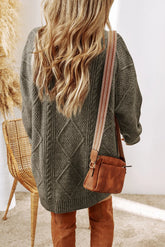 LIZAKOSHT - Cable-Knit Round Neck Sweater Dress