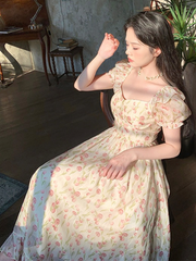 Lolita Ruffle Floral Dress Women Rose Print Sundress E-girl Elegant Korean Fashion Fairy Mini Dress Mori Girl Flower Y2k Robe BF