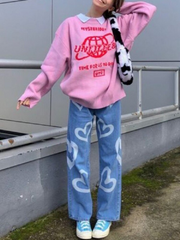 Lizakosht Harajuku Anime Cartoon Print Hoodies Women Kawaii Oversized Sweatshirts Sweet Long Sleeve Pullover Tops Japanese Style
