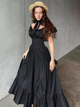 Lizakosht Women's Summer Bubble Short-sleeved Long Dress French Court Style Dress Women's Medieval Elegant Retro A-line Sexy Slit Dresses