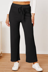 LIZAKOSHT - Textured Elastic Waist Straight Pants