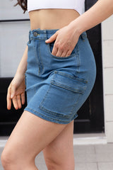 LIZAKOSHT - High Waist Pocketed Denim Skirt