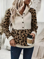 LIZAKOSHT - Leopard Half Button Long Sleeve Hoodie