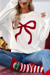 LIZAKOSHT - Bow Round Neck Drop Shoulder Sweater