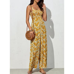 LIZAKOSHT - Dokotoo Women's Casual Loose Overalls Jumpsuits One Piece Sleeveless Printed Wide Leg Long Pant Rompers With Pockets
