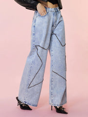 LIZAKOSHT  -  Studded Star Straight Jeans with Pockets