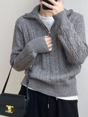 LIZAKOSHT - Cable-Knit Half Zip Long Sleeve Sweater