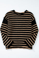 LIZAKOSHT - Stripe Drop Shoulder Round Neck Sweater
