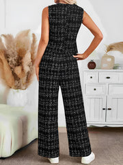 LIZAKOSHT - Plaid V-Neck Button Up Vest and Pants Set