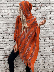 LIZAKOSHT  -  Fringe Contrast Hooded Poncho
