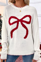 LIZAKOSHT - Bow Round Neck Drop Shoulder Sweater