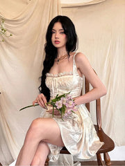 Lizakosht Summer Sexy but Cute Style High Quality Lace Stitching Suspender Dress Design Slim Waist Dresses Super Fairy