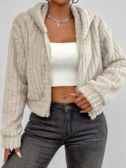 LIZAKOSHT - Zip Up Long Sleeve Fuzzy Hooded Jacket