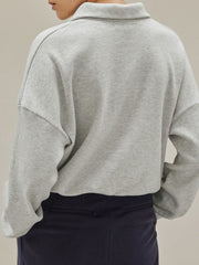 LIZAKOSHT  -  Waffle Knit Drawstring Half Zip Long Sleeve Sweatshirt