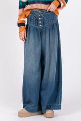 LIZAKOSHT  -  Smocked Waist Band Wide Leg Jeans