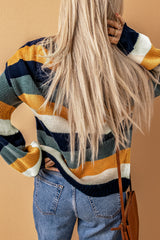 LIZAKOSHT - Color Block Round Neck Dropped Shoulder Sweater