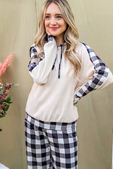 LIZAKOSHT - And The Why Drawstring Hooded Top and Plaid Pants Lounge Set