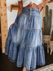 LIZAKOSHT - Tiered Button-Fly Denim Skirt