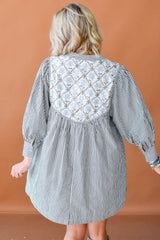 LIZAKOSHT - Tied Floral Printed Striped Long Sleeve Dress