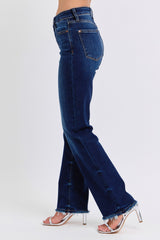 LIZAKOSHT  -  Judy Blue Full Size Raw Hem Straight Leg Jeans