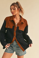 LIZAKOSHT - Two Tone Button Up Jacket with Pockets