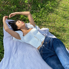 Lizakosht Stitched Puff Sleeve Short Top Women's Black  White Contrast Color Fake Two-piece Bandage Pleated Square-neck Top