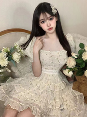 Lizakosht Anne's flower wall / chic beautiful skirt new summer literary girl suspender dress za fashion elegant vintage dress French